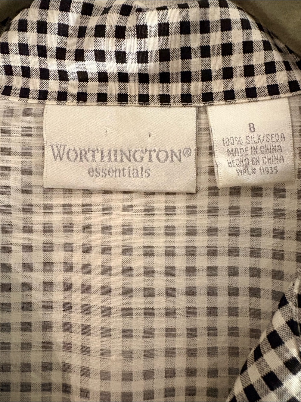 Preppy Academia Old Money Black and White Gingham Silk Blouse - Picture 3 of 6